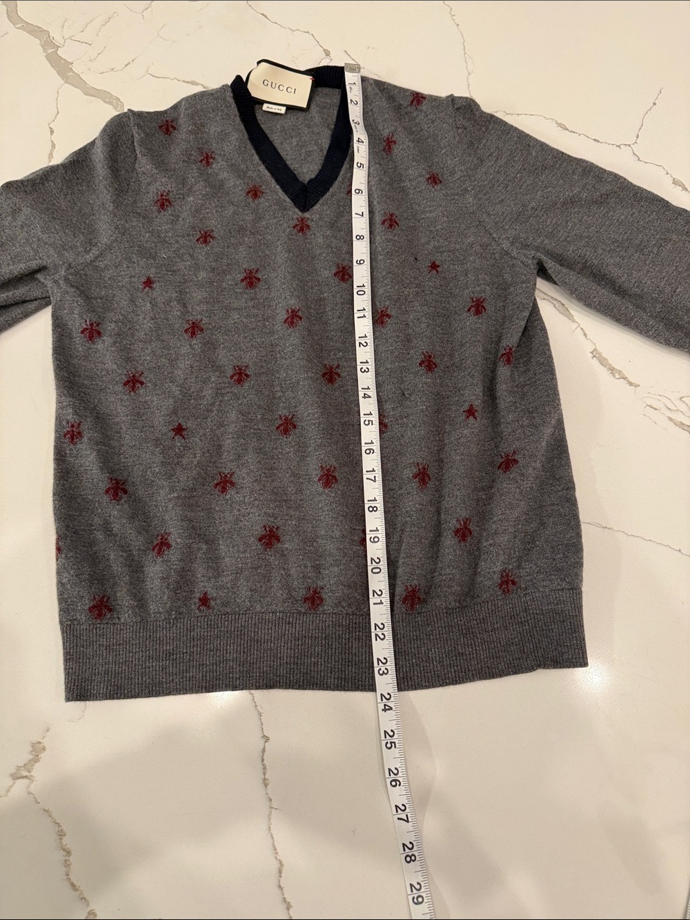 Gucci Gray V-Neck Sweater with Red Insect (See Photos) - Picture 5 of 7